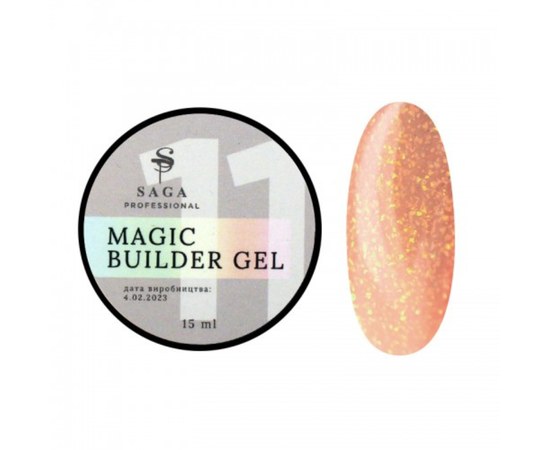 Изображение  Camouflage gel SAGA Builder Gel Magic No. 11 golden with multi-colored potal, 15 ml, Volume (ml, g): 15, Color No.: 11