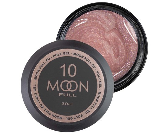 Изображение  Moon Full Poly Gel №10 poly gel for nail extension Juicy pink with shimmer, 30 ml, Volume (ml, g): 30, Color No.: 10