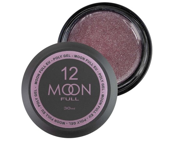 Изображение  Moon Full Poly Gel №12 полигель для наращивания ногтей Розово-металический с шиммером, 30 мл, Объем (мл, г): 30, Цвет №: 12