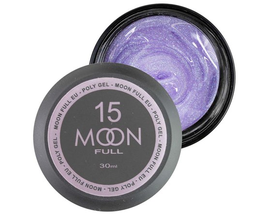 Изображение  Moon Full Poly Gel №15 polygel for nail extension Lilac diamond with shimmer, 30 ml, Volume (ml, g): 30, Color No.: 15