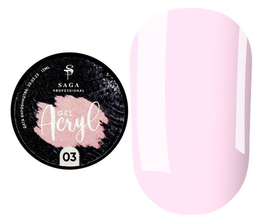 Изображение  Gel for building SAGA Acryl Gel No. 03 milky pink, 13 ml, Volume (ml, g): 13, Color No.: 3