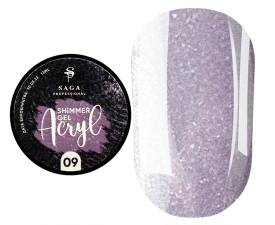 Изображение  Gel for building SAGA Acryl Gel №09 pastel purple with shimmer, 13 ml, Volume (ml, g): 13, Color No.: 9