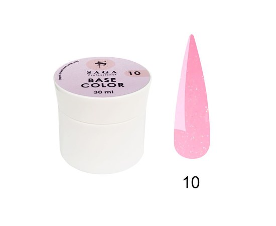 Зображення  База камуфлююча SAGA Color Base №10 рожевий з шимером, 30 мл, Об'єм (мл, г): 30, Цвет №: 10