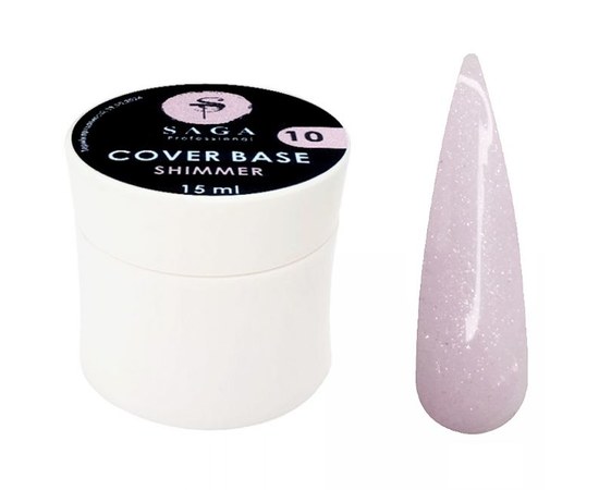Изображение  Base camouflage SAGA Cover Base Shimmer №10 lilac-pink with shimmer, 15 ml, Volume (ml, g): 15, Color No.: 10