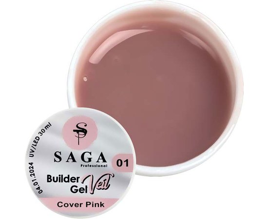 Изображение  Гель для наращивания SAGA Builder Gel Veil №01 бледно-бежевый, 30 мл, Объем (мл, г): 30, Цвет №: 01
