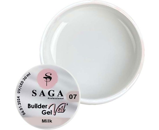 Изображение  Gel for building SAGA Builder Gel Veil No. 07 milky white, 30 ml, Volume (ml, g): 30, Color No.: 7