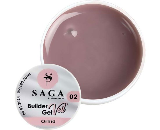 Зображення  Гель для нарощування SAGA Builder Gel Veil №02 бежево-рожевий, 30 мл, Об'єм (мл, г): 30, Цвет №: 02