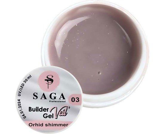 Изображение  Гель для наращивания SAGA Builder Gel Veil №03 бледно-розовый с шиммером, 30 мл, Объем (мл, г): 30, Цвет №: 03