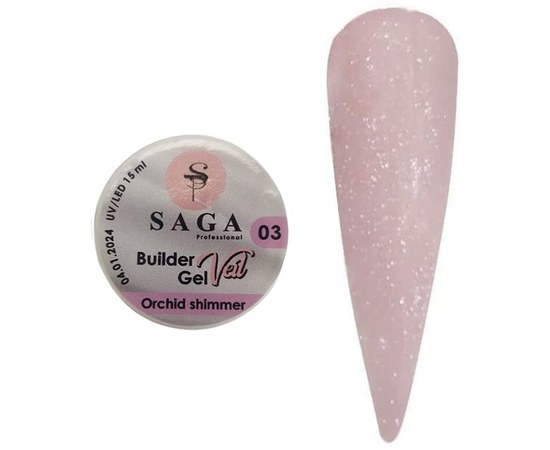 Изображение  Гель для наращивания SAGA Builder Gel Veil №03 бледно-розовый с шиммером, 15 мл, Объем (мл, г): 15, Цвет №: 003