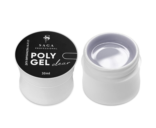 Зображення  Полігель SAGA POLY GEL Clear (прозорий) у баночці, 30 мл, Об'єм (мл, г): 30, Цвет №: clear