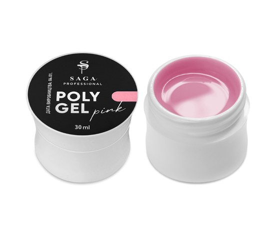 Изображение  Полигель SAGA POLY GEL Pink (розовый) в баночке, 30 мл, Объем (мл, г): 30, Цвет №: Pink