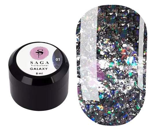 Зображення  Глітерний гель SAGA GALAXY glitter №01, 8 мл, Об'єм (мл, г): 8, Цвет №: 01
