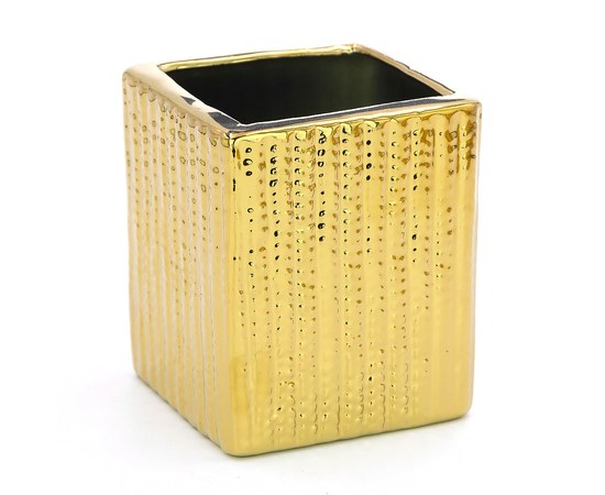 Изображение  Контейнер стакан керамический квадрат Lilly Beaute золото полоска