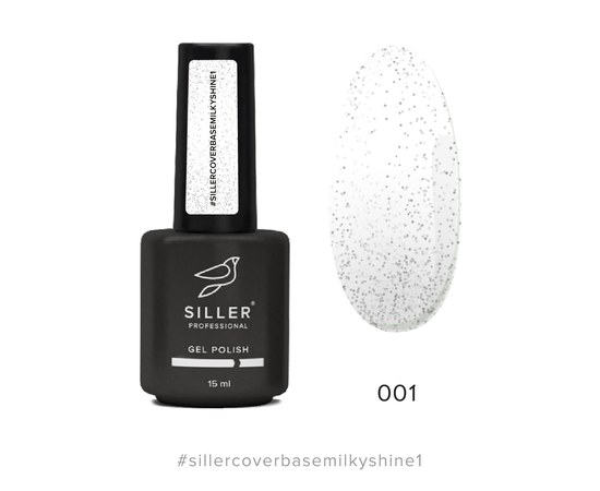Изображение  Siller Cover Base Milky Shine №1 молочная камуфлирующая база c серебристым блеском для ногтей, 15 мл, Объем (мл, г): 15, Цвет №: 1