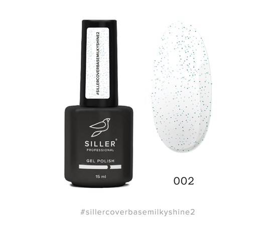 Зображення  Siller Cover Base Milky Shine №2 молочна камуфлююча база з синім мікроблиском для нігтів, 15 мл, Об'єм (мл, г): 15, Цвет №: 2