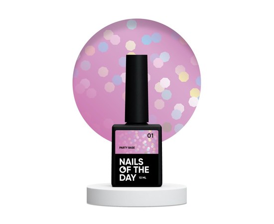 Изображение  Base with holographic hexagons Nails of the Day Party Base 01 neon purple, 10 ml, Volume (ml, g): 10, Color No.: 1