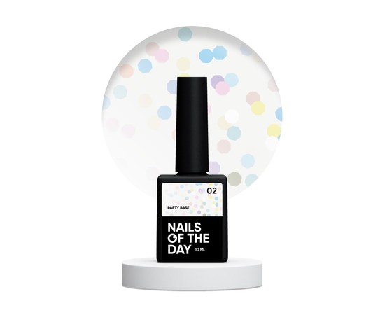 Изображение  Base with holographic hexagons Nails of the Day Party Base 02 milky, 10 ml, Volume (ml, g): 10, Color No.: 2