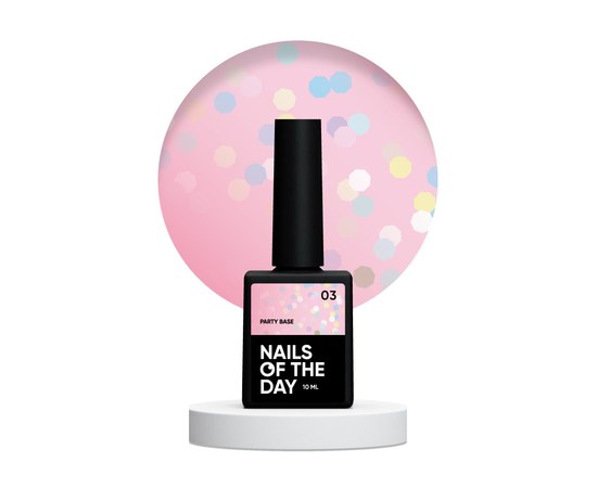 Изображение  Base with holographic hexagons Nails of the Day Party Base 03 milky pink, 10 ml, Volume (ml, g): 10, Color No.: 3