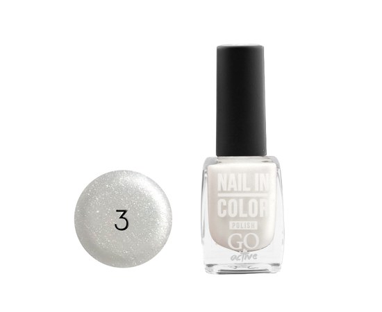 Изображение  Лак для ногтей Go Active Nail in Color 003 белый с золотистыми шиммерами, 10 мл, Объем (мл, г): 10, Цвет №: 003