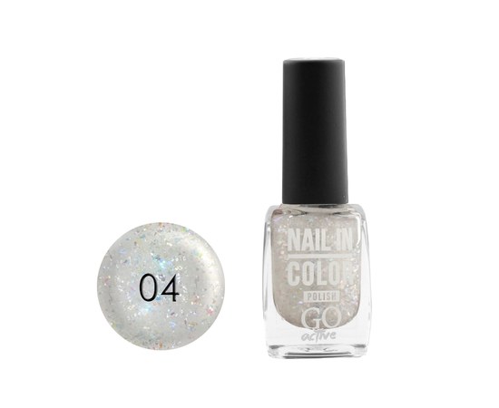 Изображение  Nail polish Go Active Nail in Color 004 colored sequins on a transparent basis, 10 ml, Volume (ml, g): 10, Color No.: 4