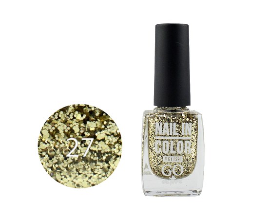 Изображение  Nail polish Go Active Nail in Color 027 light golden glitters and confetti on a transparent basis, 10 ml, Volume (ml, g): 10, Color No.: 27