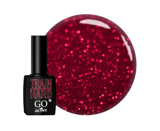 Изображение  Гель-лак GO Active 006 Train Hard бордовый, с красными блестками, плотный, 10 мл, Объем (мл, г): 10, Цвет №: 006