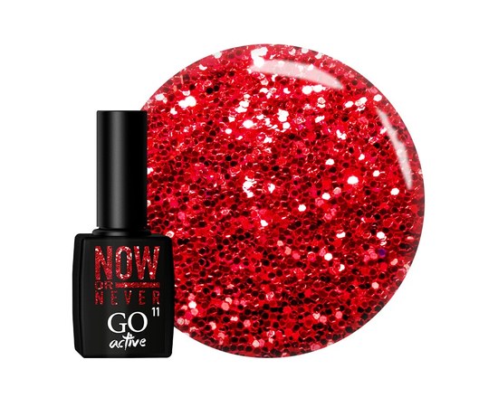 Изображение  Gel polish GO Active 011 Now or Never red-terracotta with red shimmers, 10 ml, Volume (ml, g): 10, Color No.: 11