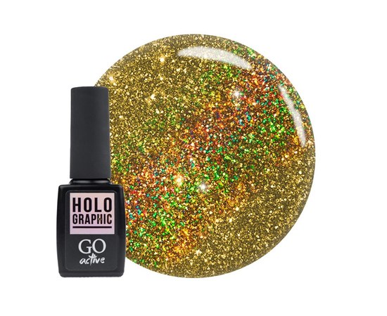 Изображение  Gel polish GO Active Holographic 07 ash green with holographic shimmers, 10 ml