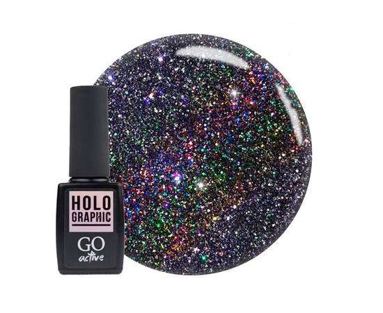 Изображение  Gel polish GO Active Holographic 06 ash purple with holographic shimmers, 10 ml
