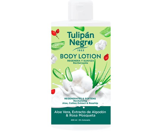 Изображение  Body lotion Tulipan Negro Aloe vera, cotton and rosehip, 400 ml
