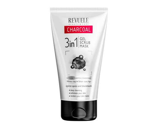 Изображение  REVUELE 3in1 Gel+Scrub+Mask with activated charcoal, 150 ml