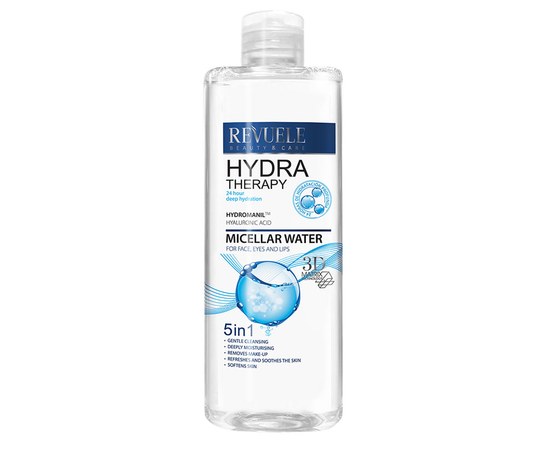 Изображение  Micellar water 5in1 REVUELE Hydra Therapy Intense for face, eyelids and lips, 400 ml