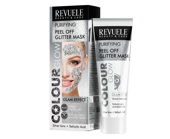 Изображение  Mask-film cleansing REVUELE Color Glow Glitter silver with sparkles, 80 ml