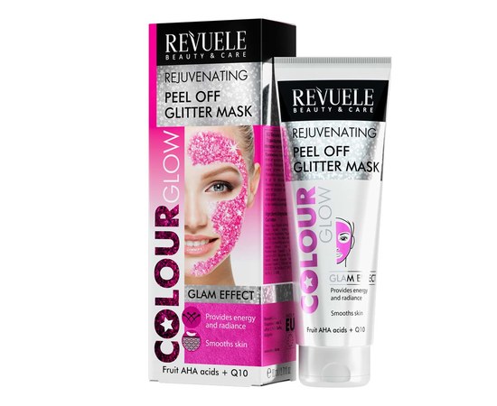 Изображение  Mask-film pink REVUELE Color Glow Glitter rejuvenating with sparkles, 80 ml
