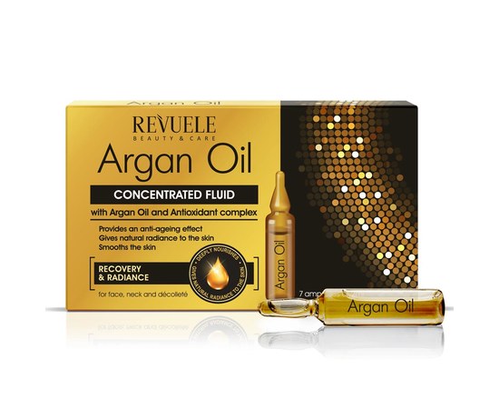 Зображення  Концентрований флюїд REVUELE Argan Oil для обличчя шиї та декольте 7х2мл