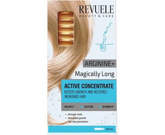 Изображение  Концентрат REVUELE Аргинин + Магическая длина для активации роста волос в ампулах, 5 мл х 8 шт