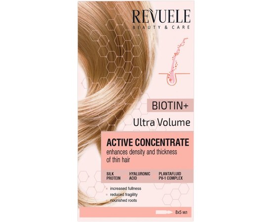Изображение  Ампулы для волос REVUELE BIOTIN+ULTRA VOLUME Активний концентрат, 8*5 мл