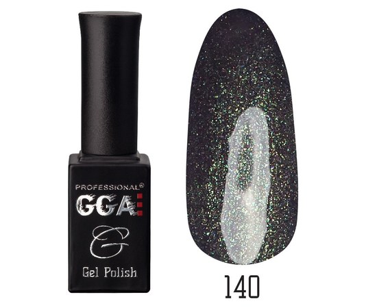 Изображение  Гель-лак для ногтей GGA Professional 10 мл, № 140 Deep Gray Shimmer (Зеленый с блестками), Цвет №: 140
