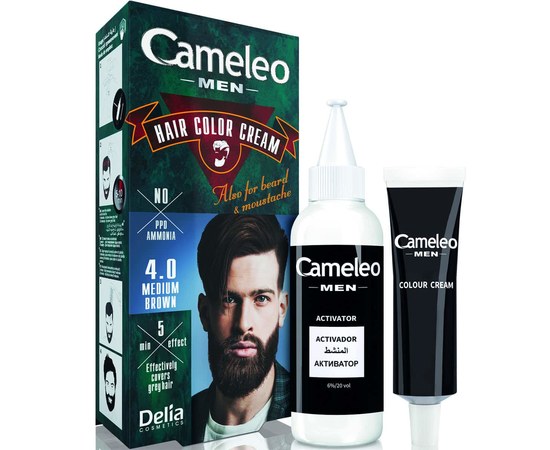 Изображение  Краска для волос, бороды, усов мужская Delia Cameleo Men Hair Color Cream Medium Brown, 30 мл