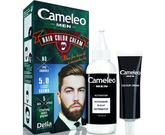 Зображення  Фарба для волосся, бороди, вусів чоловіча Delia Cameleo Men Hair Color Cream Medium Light Brown, 30 мл