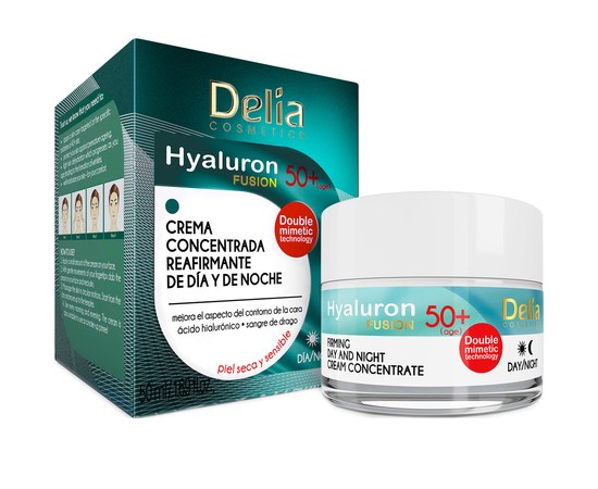 Зображення  Крем концентрат з ефектом ліфтингу 50+ Delia Hyaluron Fusion Anti-Wrinkle-Lifting Day and Night Cream Concentrate, 50 мл