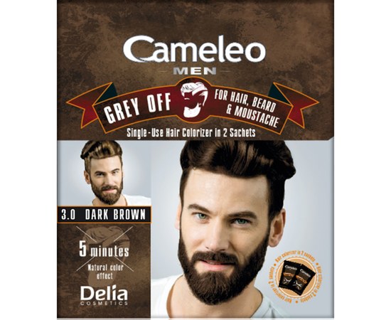 Зображення  Фарба для волосся, бороди, вусів Delia Cameleo Men Grey Off Dark Brown, 2х15 мл