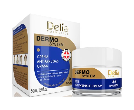 Зображення  Крем для обличчя, антивіковий, живильний Delia Dermo System Rich Anti-Wrinkle Cream, 50 мл
