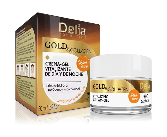 Зображення  Віталізирувальний крем-гель для обличчя Delia Gold & Collagen Vitalizing Cream-Gel, 50 мл