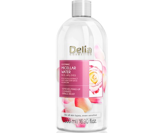 Зображення  Заспокійлива міцелярна вода з екстрактом пелюсток троянди Delia Cosmetics Rose Petals Extract Micellar Water, 500 мл
