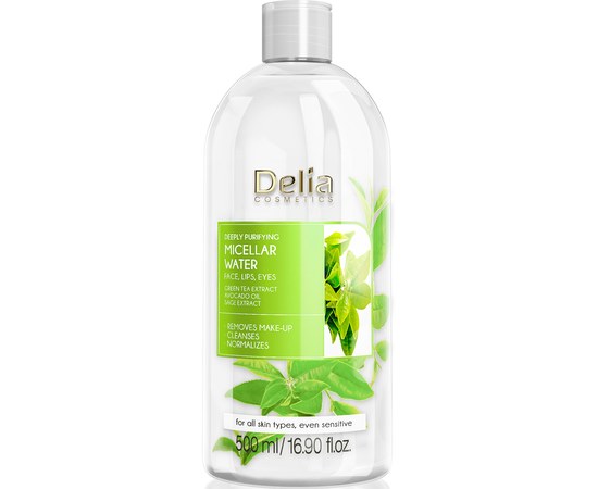Изображение  Deep cleansing micellar water with green tea extract Delia Cosmetics Green Tea Extract Micellar Water, 500 ml