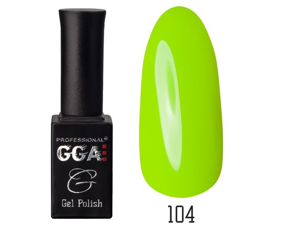 Зображення  Гель-лак для нігтів GGA Professional 10 мл, № 104 BRIGHT GREEN (Салатовий), Цвет №: 104