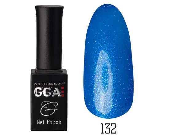 Изображение  Gel polish for nails GGA Professional 10 ml, № 132 ELECTRIC BLUE (Blue with sparkles), Color No.: 132