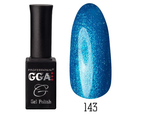Изображение  Gel polish for nails GGA Professional 10 ml, № 143 AZURE (Blue with sparkles), Color No.: 143
