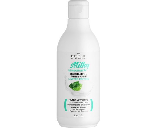 Изображение  Освежающий и восстанавливающий шампунь с мятой и молочными протеинами Brelil Milky Sensation BB Shampoo Mint-Shake Limitide Edition 250 мл
